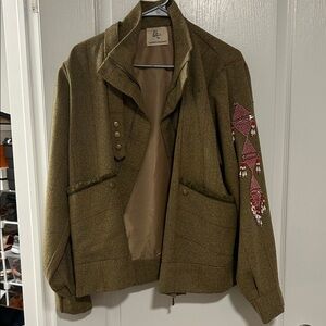 Beaded Olive Bomber Jacket